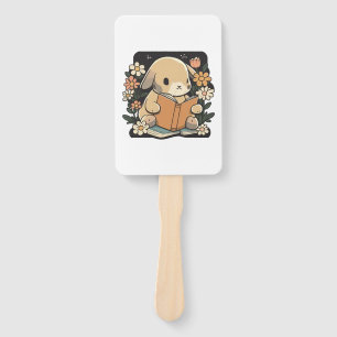 Bunny reads book rabbit bookworm reading books  hand fan