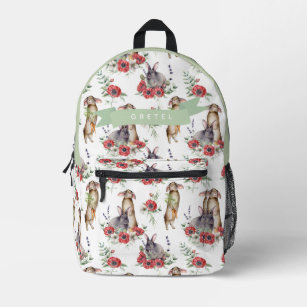 Bunny & Red Anemone Pattern Girl Printed Backpack