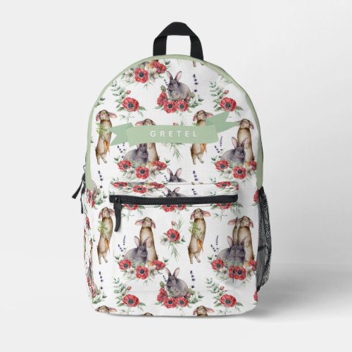 Bunny  Red Anemone Pattern Girl Printed Backpack