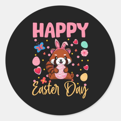 Bunny Red Panda Colorful Eggs Hunting Happy Easter Classic Round Sticker