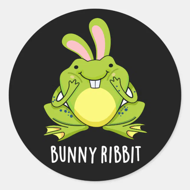 Bunny Ribbit Funny Rabbit Frog Pun Dark BG Classic Round Sticker | Zazzle