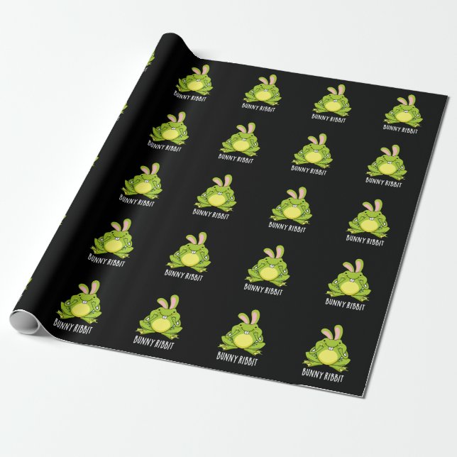 Bunny Ribbit Funny Rabbit Frog Pun Dark BG Wrapping Paper (Unrolled)