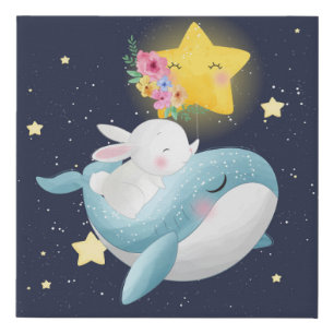 Bunny Riding A Whale Faux Canvas Print