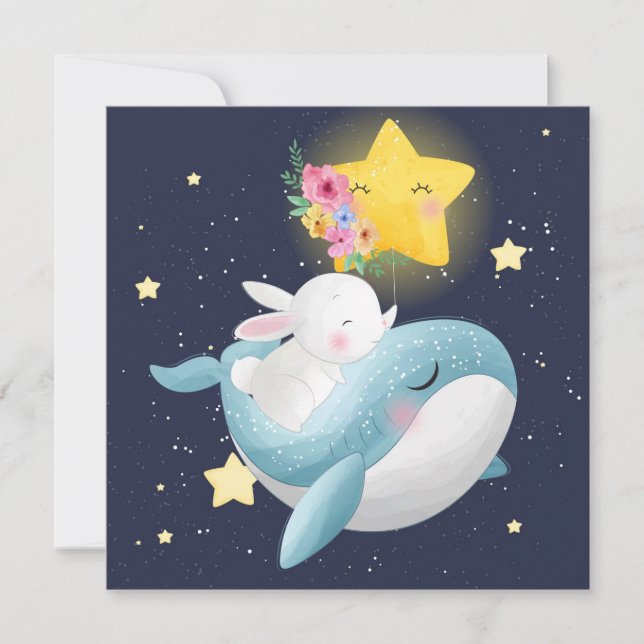 Bunny Riding A Whale Holiday Card (Front)