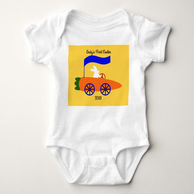 Bunny Riding Carrot Car #1 Baby Bodysuit (Front)