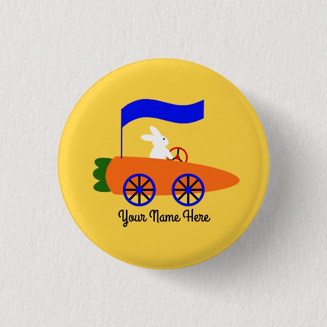 Bunny Riding Carrot Car #1 Button (Front)