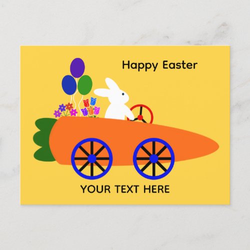 Bunny Riding Carrot Car 2 Postcard
