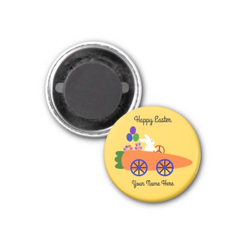 Bunny Riding Carrot Car 2 Round Magnet 