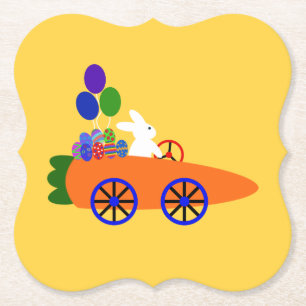 Bunny Riding Carrot Car #3 Paper Coaster