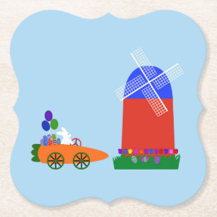 Bunny Riding Carrot Car #4 Paper Coaster