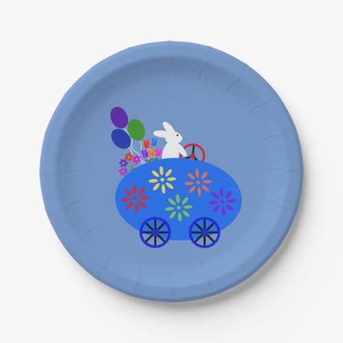 Bunny Riding Egg Car 2 Paper Plates