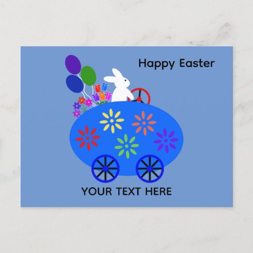 Bunny Riding Egg Car 2 Postcard