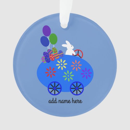 Bunny Riding Egg Car 3 Ornament 