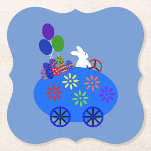Bunny Riding Egg Car #3 Paper Coaster
