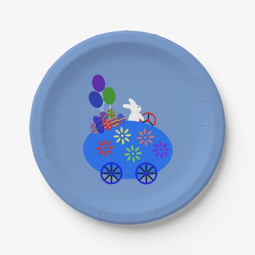 Bunny Riding Egg Car 3 Paper Plates