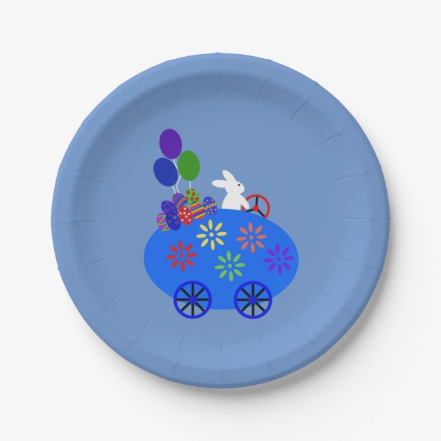 Bunny Riding Egg Car #3 Paper Plates (Front)