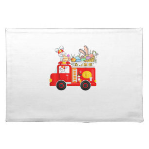 Bunny Riding Firetruck Easter Day Firefighter Happ Cloth Placemat