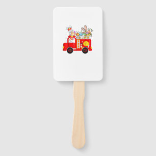 Bunny Riding Firetruck Easter Day Firefighter Happ Hand Fan