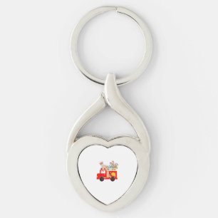 Bunny Riding Firetruck Easter Day Firefighter Happ Keychain