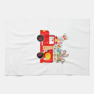 Bunny Riding Firetruck Easter Day Firefighter Happ Kitchen Towel