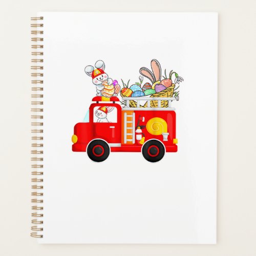 Bunny Riding Firetruck Easter Day Firefighter Happ Planner