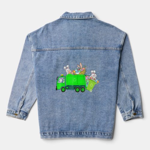Bunny Riding Garbage Truck Easter Day Bunny  Denim Jacket