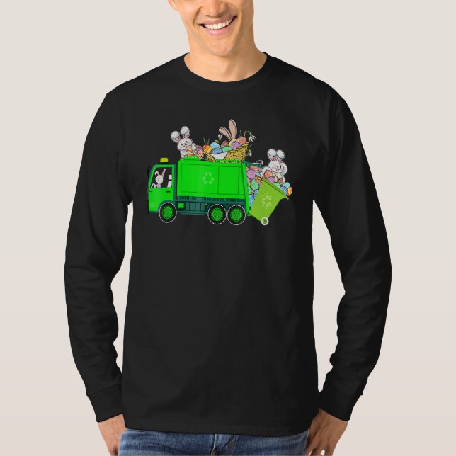 Bunny Riding Garbage Truck Easter Day Bunny T-Shirt (Front)