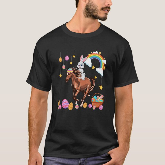 Bunny Riding Horse Easter Day Costume Farmer Hunti T-Shirt (Front)