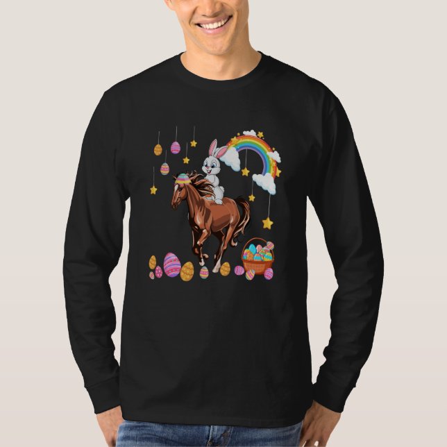 Bunny Riding Horse Easter Day Costume Farmer Hunti T-Shirt (Front)