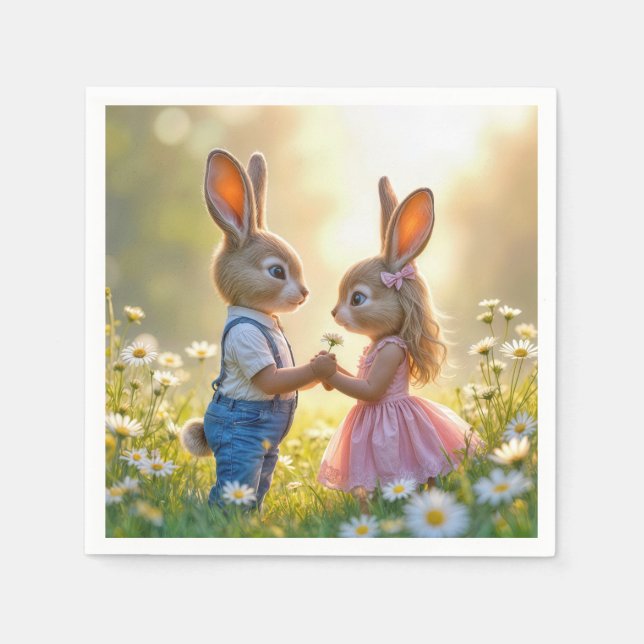 Bunny Romance In a Daisy Field Napkins (Front)