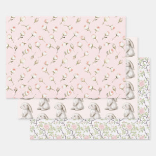 Bunny Roses Floral Birthday Wrapping Paper Sheets
