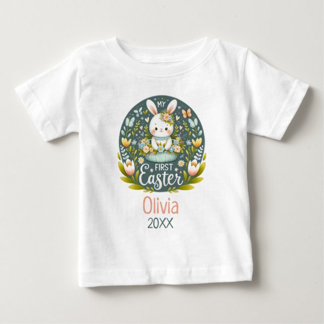 Bunny’s First Easter Celebration - Personalized Baby T-Shirt (Front)