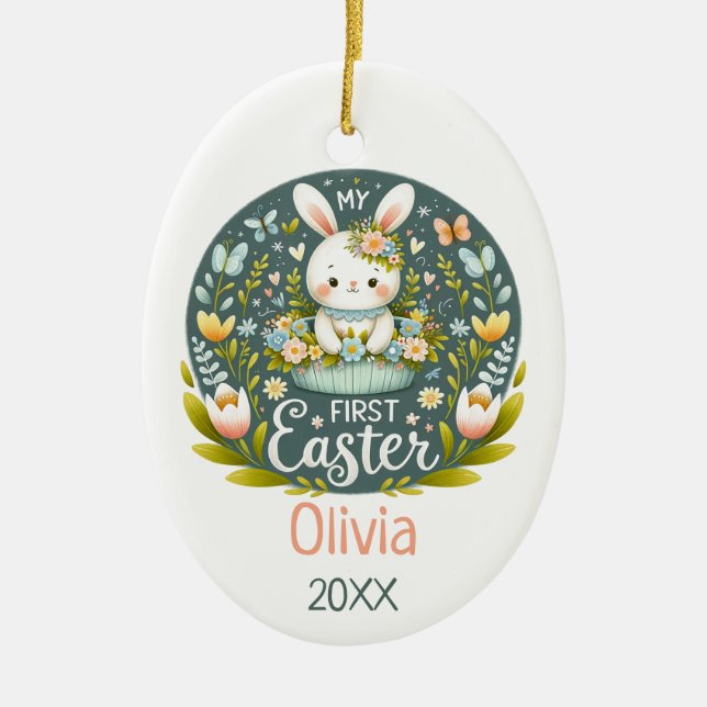 Bunny’s First Easter Celebration - Personalized Ceramic Ornament (Front)