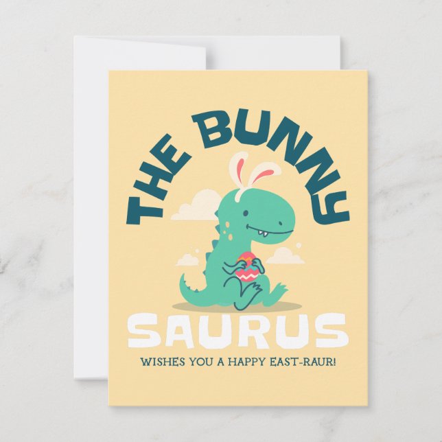 Bunny Saurus Roars Easter Cheer Holiday Card (Front)
