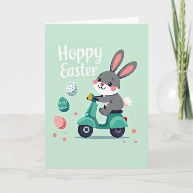 Bunny Scooter Springtime Card (Front)