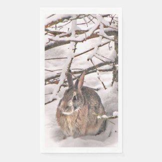 Bunny Seeking Shelter from Snow Paper Guest Towel