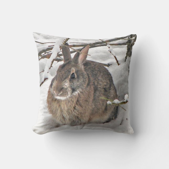 Bunny Seeking Shelter Throw Pillow (Front)