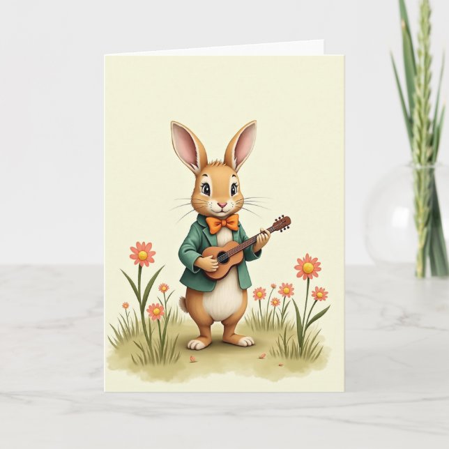 Bunny Serenade Cute Note Card (Front)