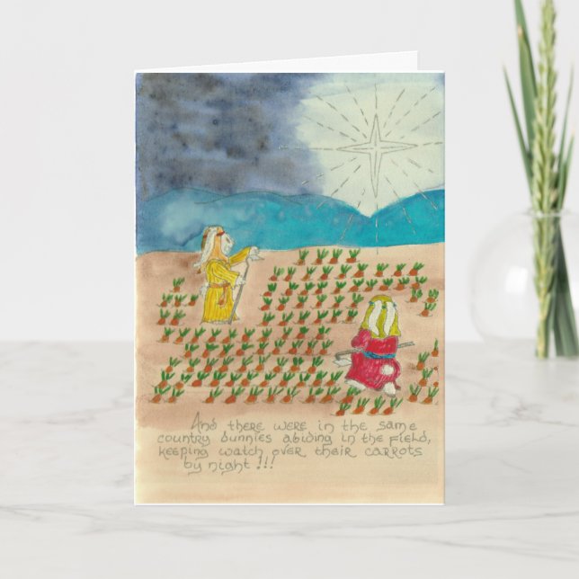 Bunny Shepherds Christmas Card in Watercolor (Front)