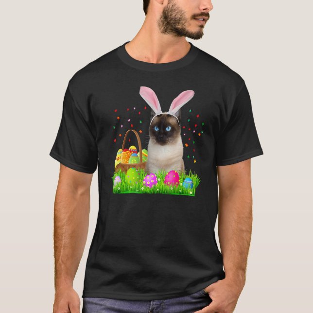 Bunny Siamese Cat Funny Easter Siamese Cat Lover T-Shirt (Front)