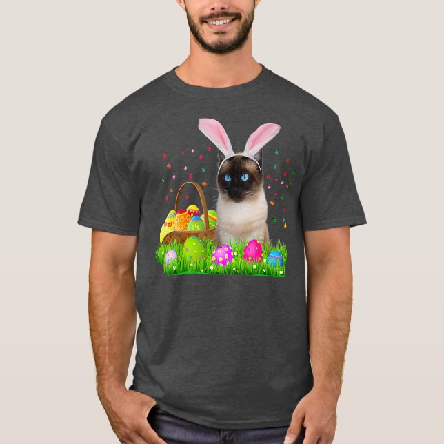 Bunny Siamese Cat Funny Easter Siamese Cat Lover T-Shirt (Front)