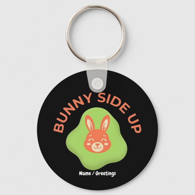 Bunny Side Up Retro Easter Egg Graphic Design  Keychain (Front)