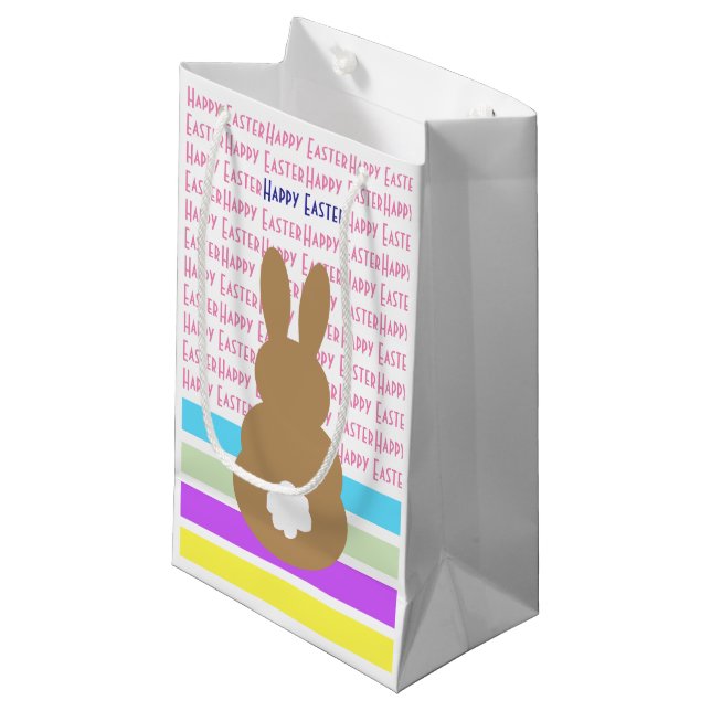 Bunny Silhouette And Happy Easter Design Small Gift Bag (Front Angled)