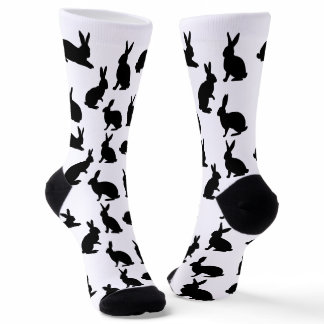 Bunny Silhouettes Pattern In Black Cute Easter Socks