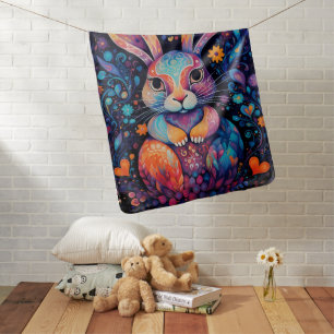 Bunny sitting down hearts and flowers baby blanket