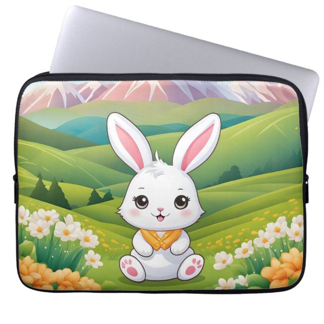 Bunny sitting in a field Iillustration Laptop Sleeve (Front)