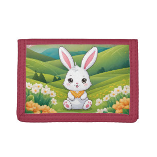 Bunny sitting in a field Iillustration Tri-fold Wallet