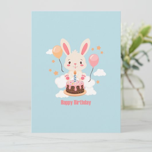 Bunny Sitting On Clouds With A Cake (Standing Front)