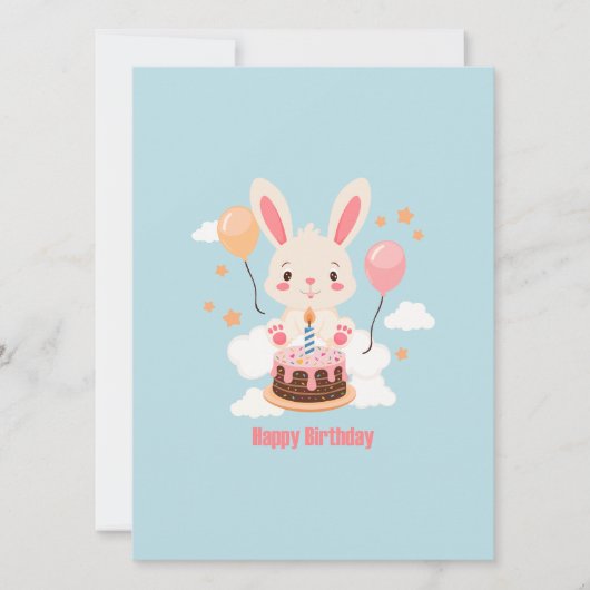 Bunny Sitting On Clouds With A Cake (Front)