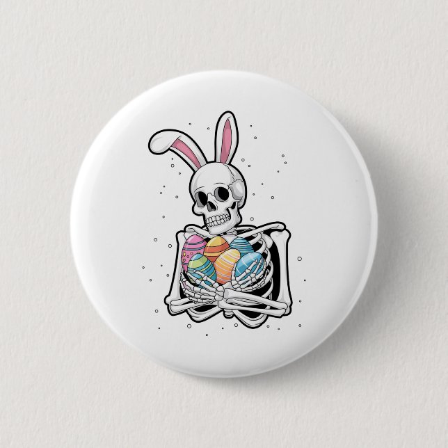 Bunny Skeleton Holding Easter Eggs Funny Easter Da Button (Front)